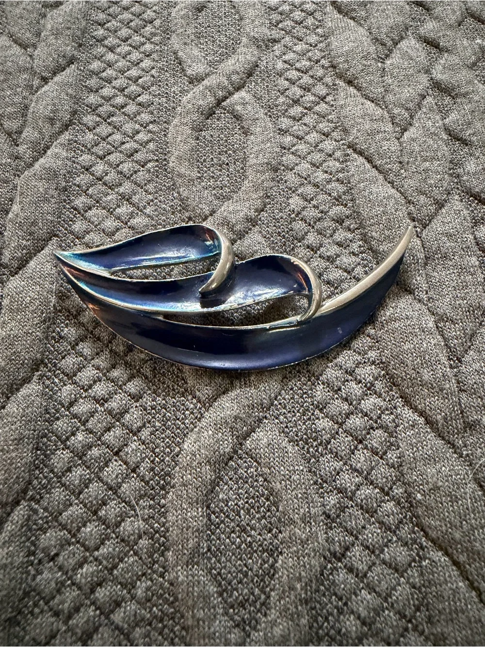 Vintage Blue Enamel Leaf Brooch